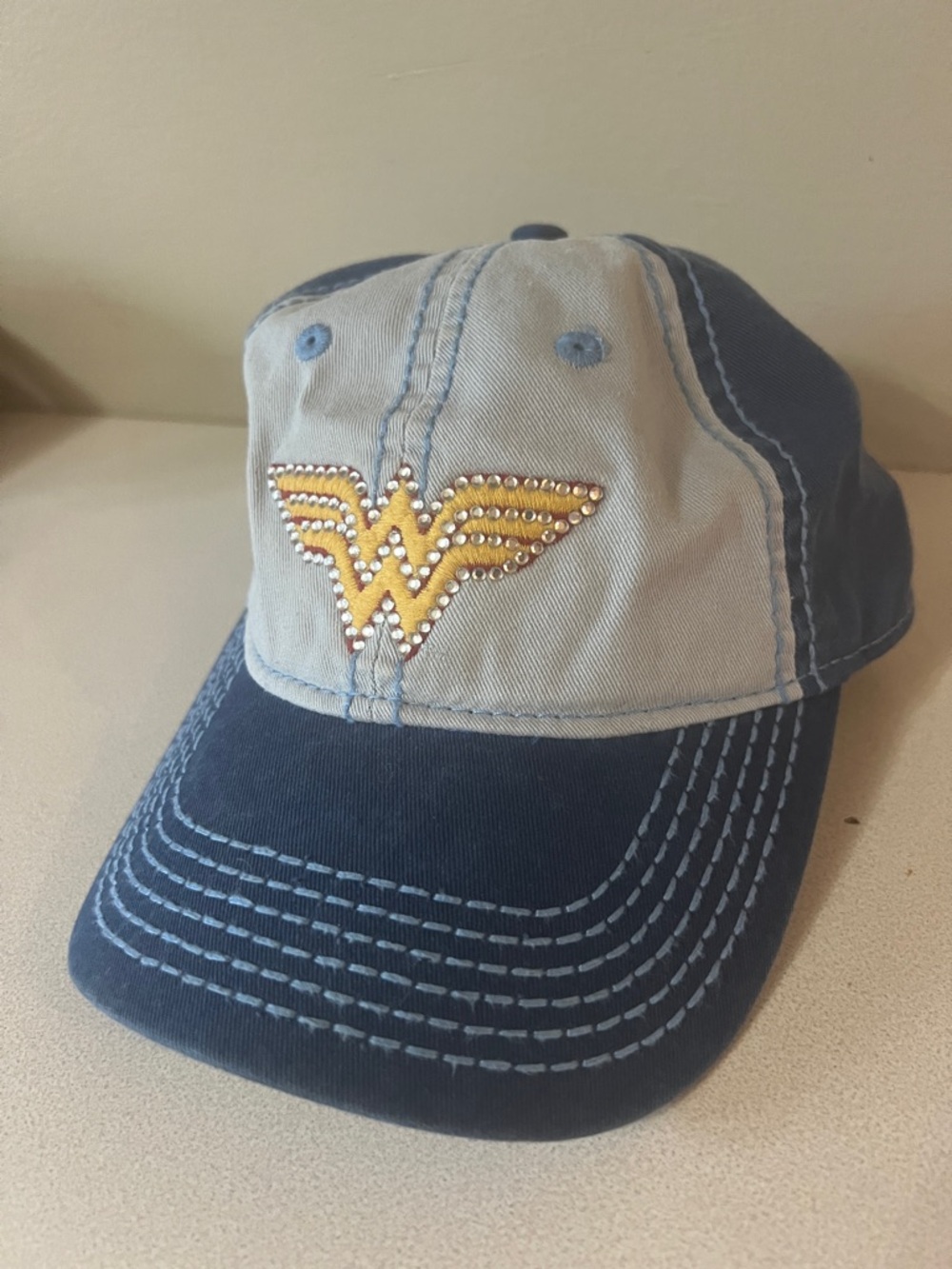Wonder Woman DC Comics Two-Tone Navy and Light Gray Baseball Cap with Logo Tag